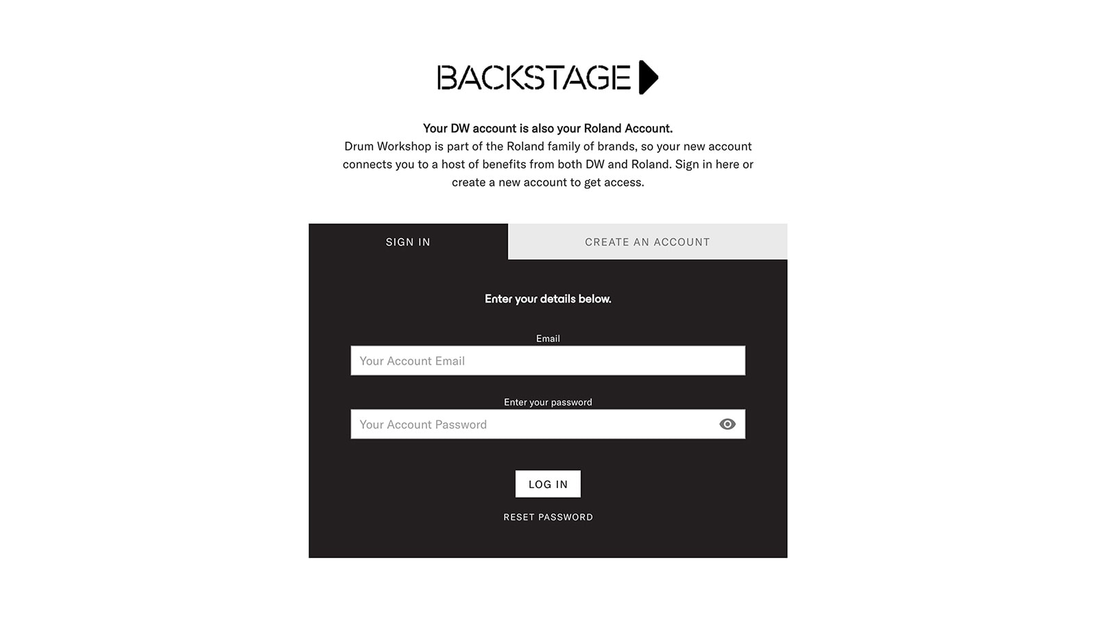 DW Backstage Account Log In or Create An Account