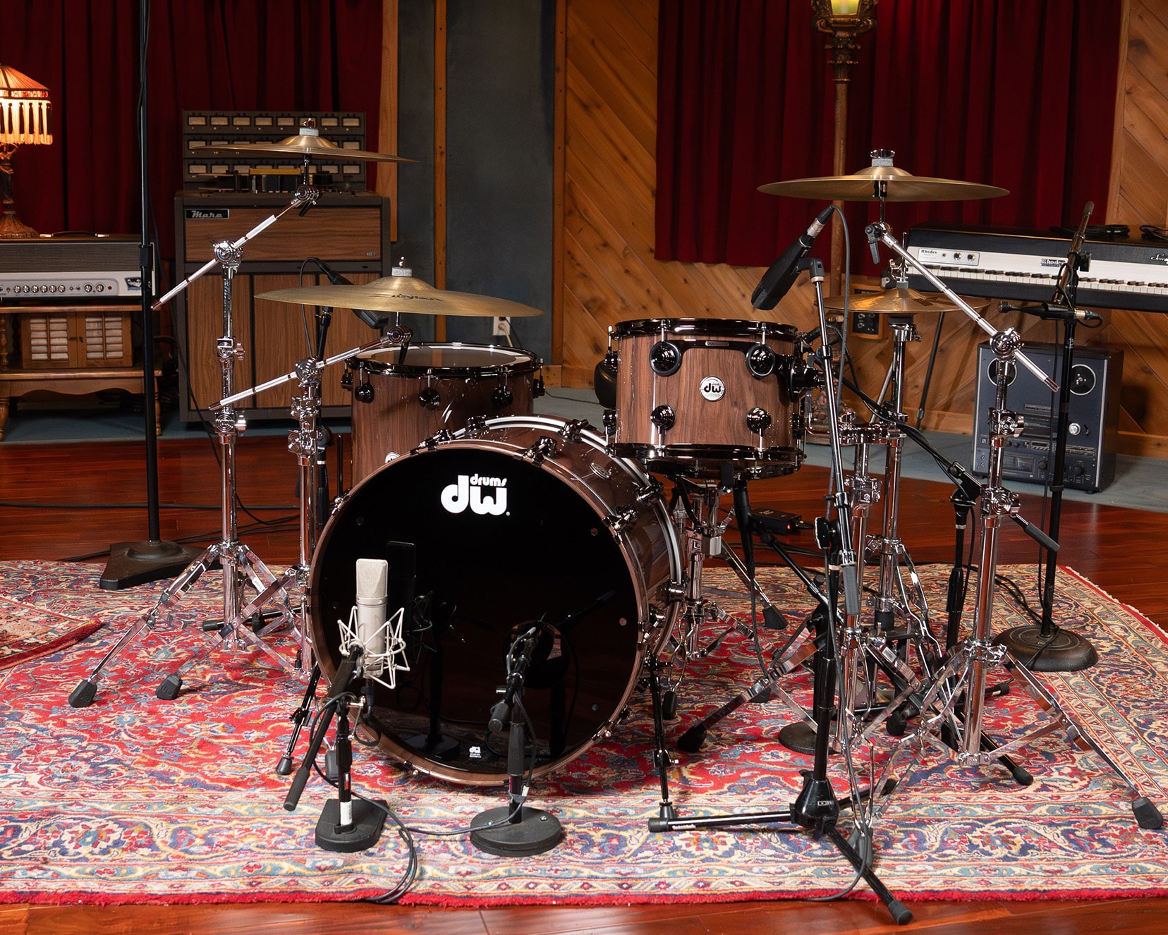 DW Collector's Series Pure Walnut Drum Kit in Studio