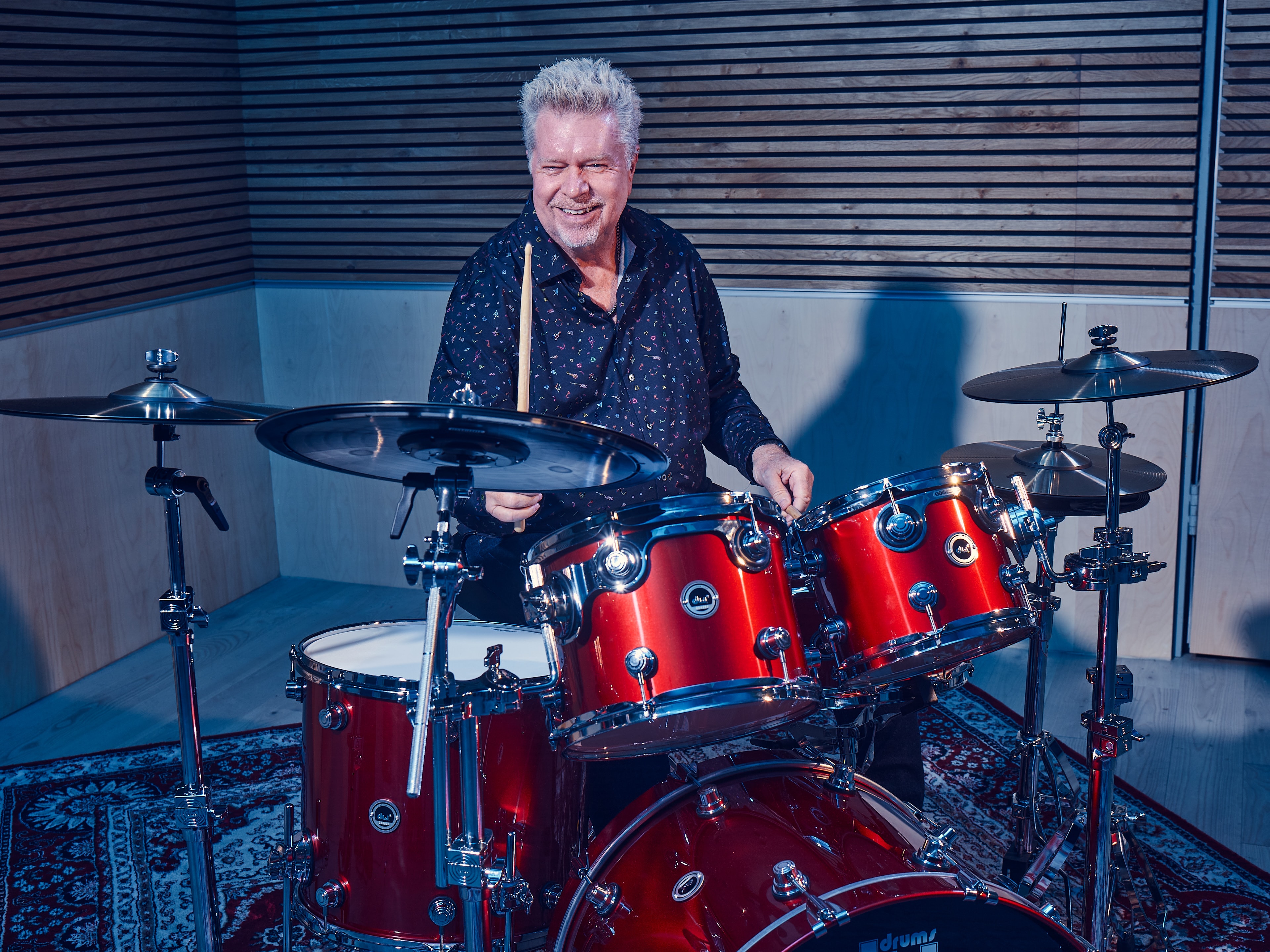 Drummer JR Robinson playing DWe drums