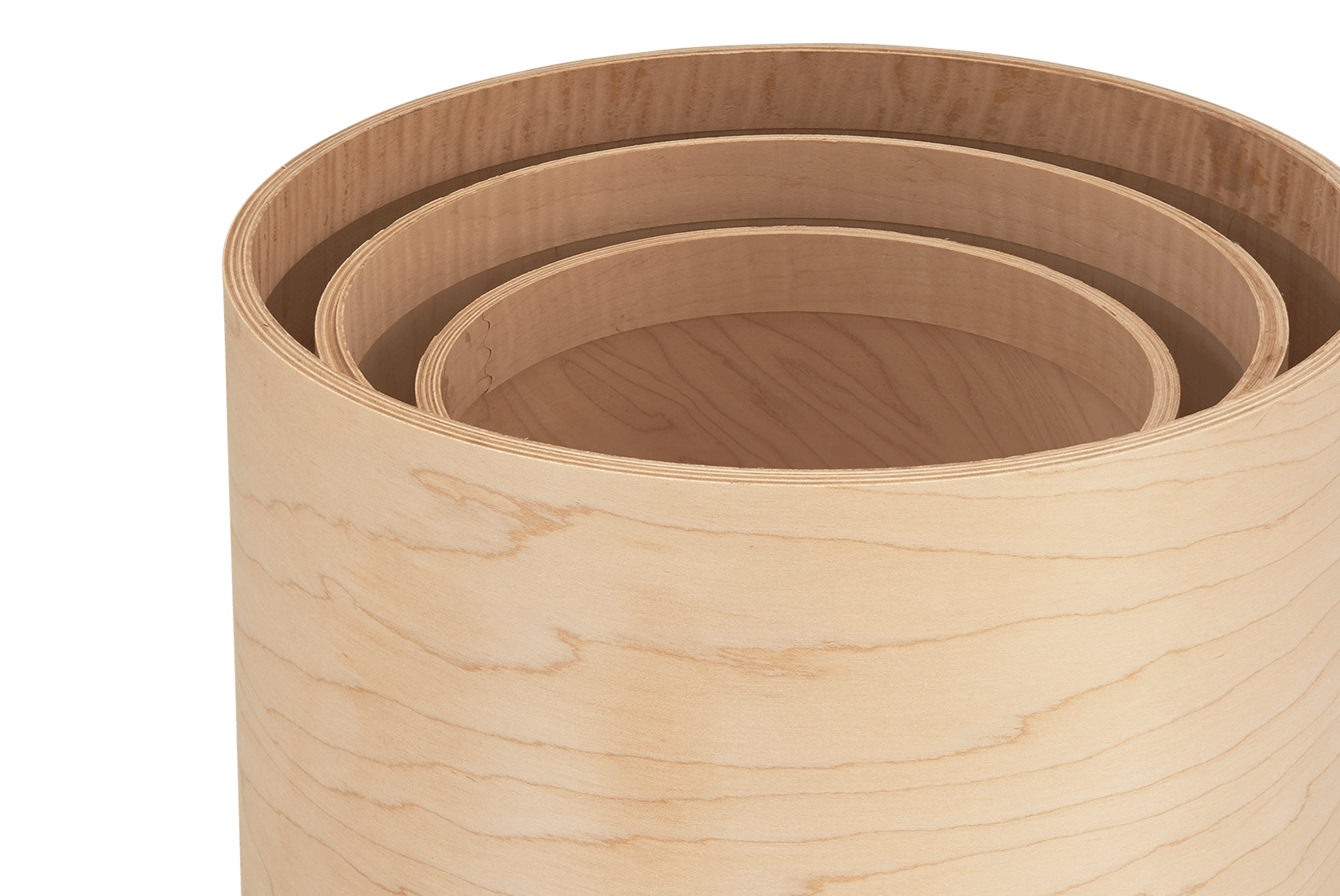 Nested raw maple SSC drum shells
