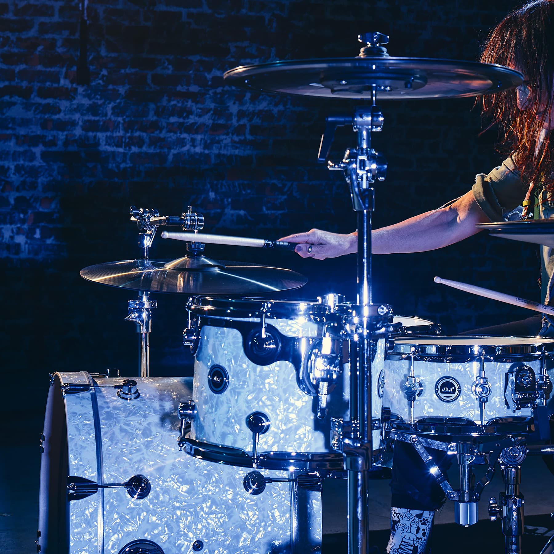 Drummer Yael Rallis playing DWe Drums and Cymbals