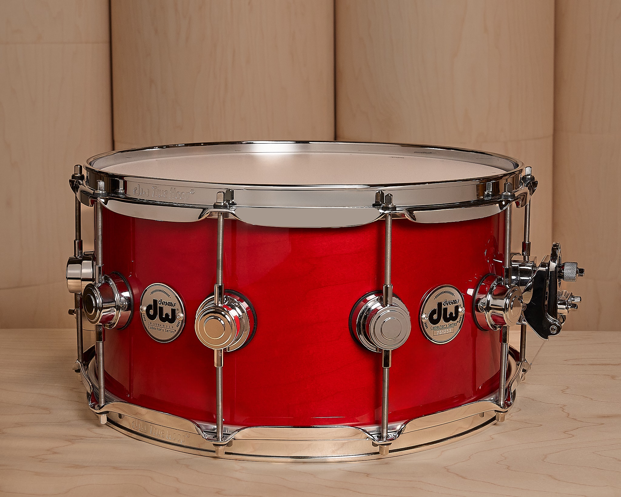 DW Drums Candy Apple Red Lacquer Finish Snare Drum Assembled