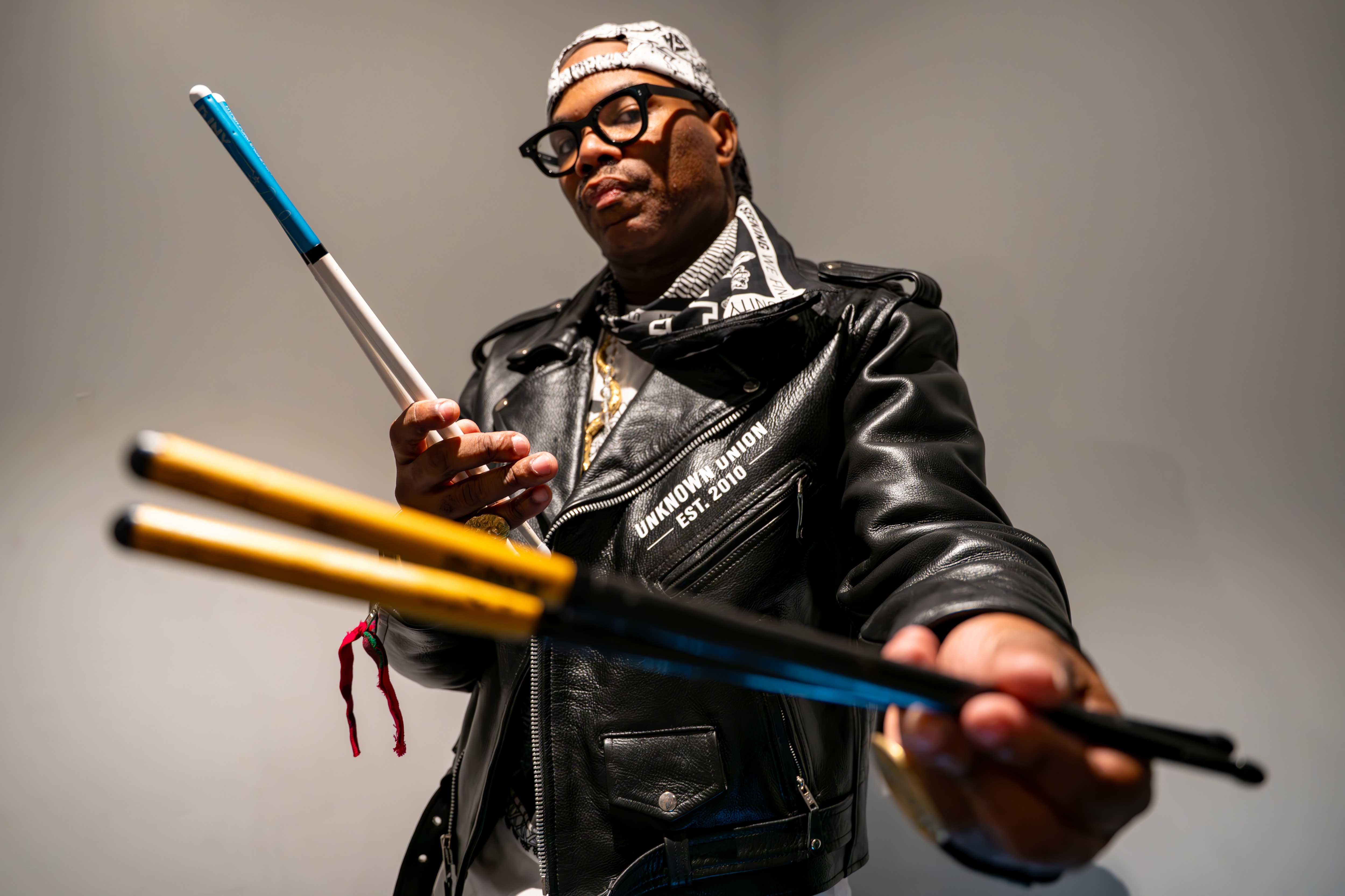 Daru Jones holding drum sticks